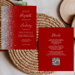 Budget Crimson Silver Glitter QR Code Wedding