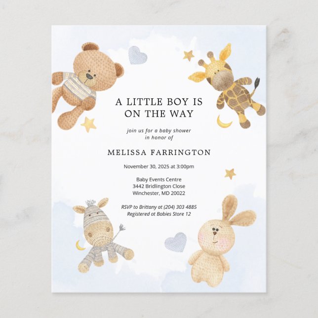 Budget Cuddly Toys Cute Baby Shower Invitation Flyer (Front)