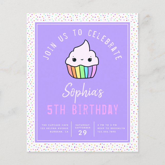 Budget Cupcake Kid's Birthday Party Invitation (Front)