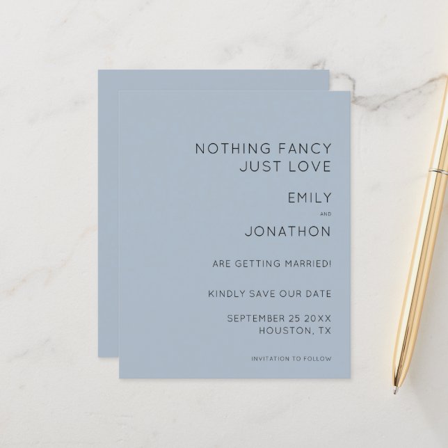 Budget Custom Dusty Blue Wedding Save the Date (Front/Back In Situ)
