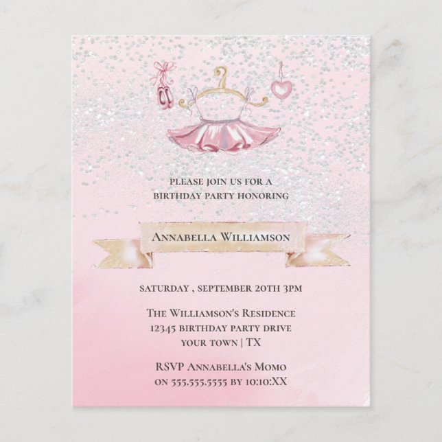 Budget Cute  Ballet Shoes & Tutu Birthday Party  (Front)