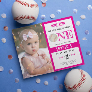Budget Cute Baseball Photo Girl 1st Birthday