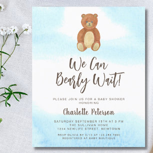 Budget Cute Bear Baby Shower Invitation
