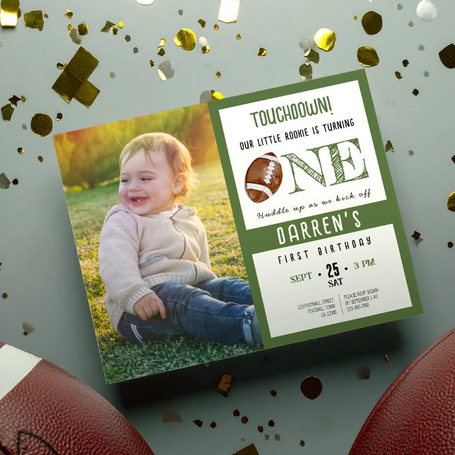 Budget Cute Football Photo 1st Birthday Invitation (Creator Uploaded)