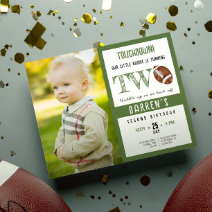 Budget Cute Football Photo 2nd Birthday Invitation