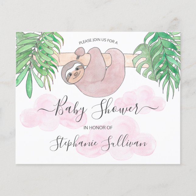Budget Cute Girl Sloth Baby Shower Invitation (Front)