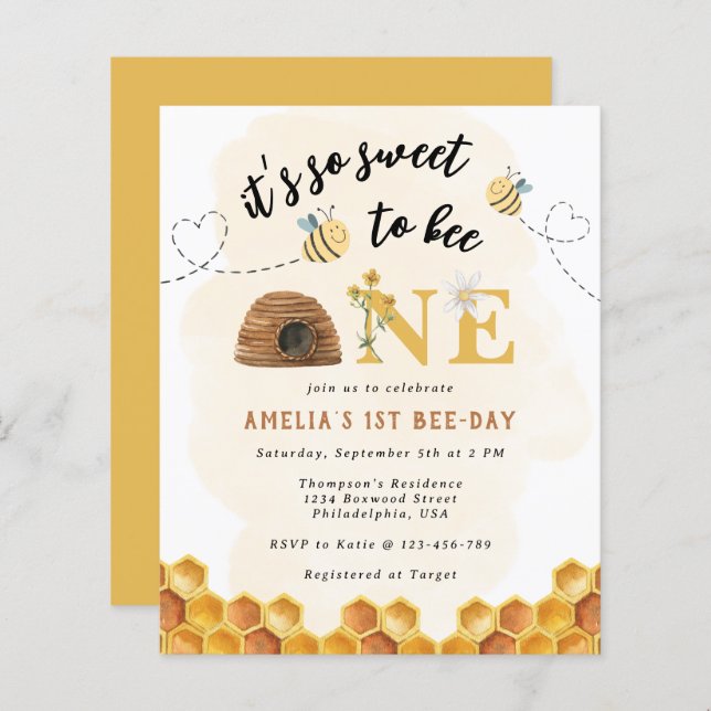 Budget Cute It’s so sweet to bee one 1st birthday (Front/Back)