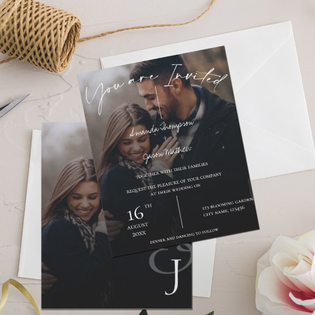 Budget Cute Monogram Text Overlay 2 Photo Wedding (Creator Uploaded)