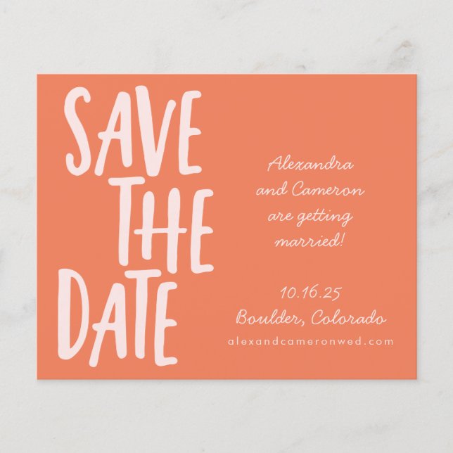 Budget Cute Orange Whimsical Wedding Save The Date (Front)