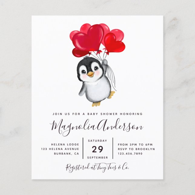 Budget Cute Penguin Baby Shower Invitation (Front)