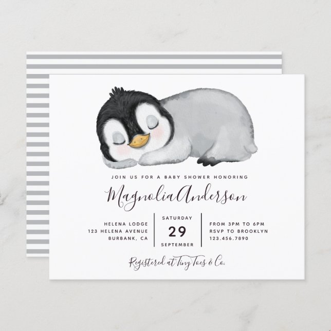 Budget Cute Penguin Baby Shower Invitation (Front/Back)