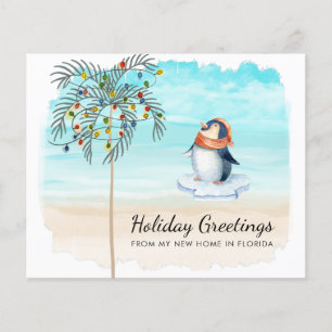 Budget Cute Penguin on Beach Holiday Moving Card
