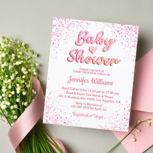 budget cute pink heart girl baby shower invitation