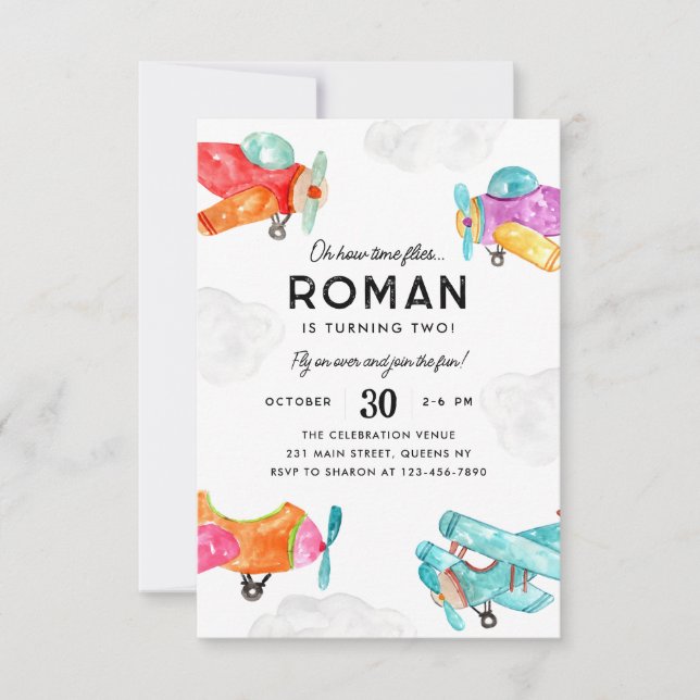 Budget Cute Planes Clouds Kid Aeroplane Birthday Card (Front)