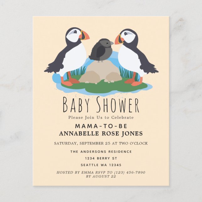 Budget Cute Puffin Baby Shower Invitation (Front)
