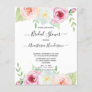 Budget-Cute roses Flowers Bridal shower.Invitation Flyer