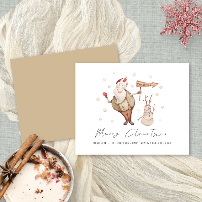 Budget Cute Santa Snowman Merry Christmas (Front and back view. Budget price 4.5 x 5.6" alternative)