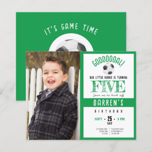 Budget Cute Soccer Photo Green Birthday Invitation