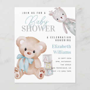 BUDGET Cute Teddy Bear Baby Shower Invitation