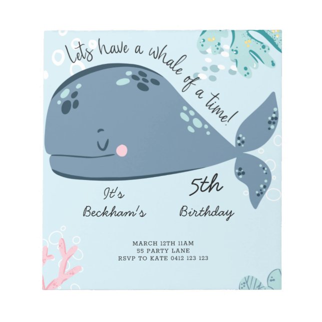 BUDGET Cute "Whale Of A Time" Sea Invitation Notepad (Front)