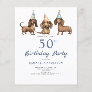 Budget Dachshund Dog 50th Birthday Invitation Flyer
