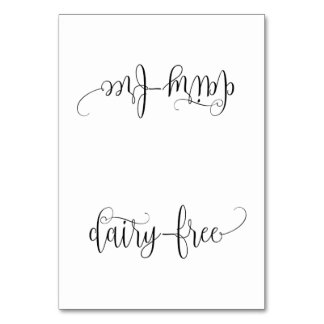 Budget Dairy Free Table Tent card