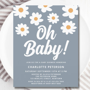 Budget Daisy Blue Baby Shower Invitation