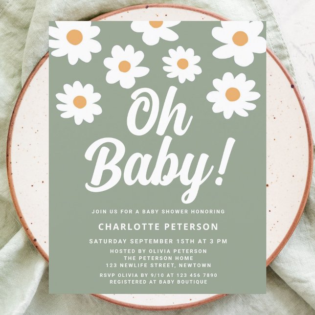 Budget Daisy Green Baby Shower Invitation  (Creator Uploaded)