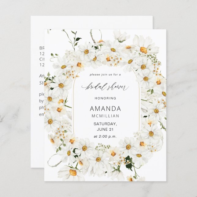 Budget Daisy White Floral Bridal Shower (Front/Back)
