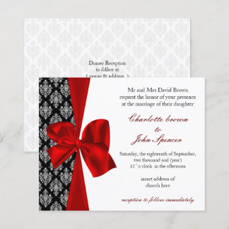 Budget Damask Black Red Wedding Invitation