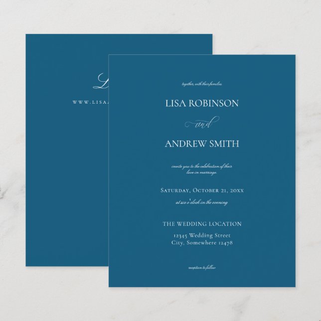 Budget Dark Blue Calligraphy Wedding (Front/Back)