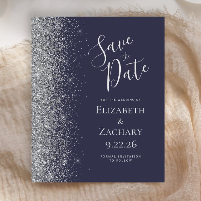 Budget Dark Blue Silver Save the Date Card (Creator Uploaded)