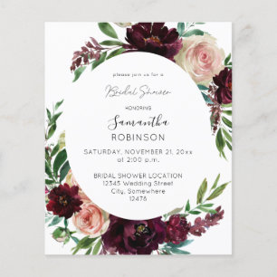 Budget Dark Burgundy & Pink Floral Bridal Shower Flyer