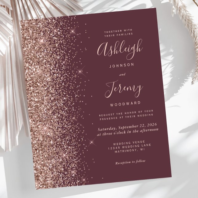 Budget Dark Burgundy Rose Gold Wedding Invitation (Creator Uploaded)