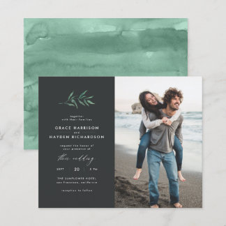 Budget Dark Green Branch Wedding Photo Invitation
