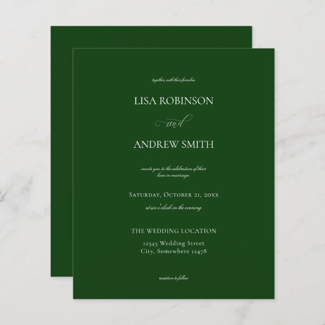 Budget Dark Green Calligraphy Wedding (Front/Back)