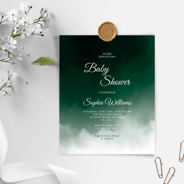 Budget Dark Green Modern Baby Shower Invitation (Creator Uploaded)