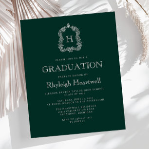 Budget Dark Green Monogram Crest Graduation Party