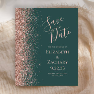 Budget Dark Green Rose Gold Save the Date