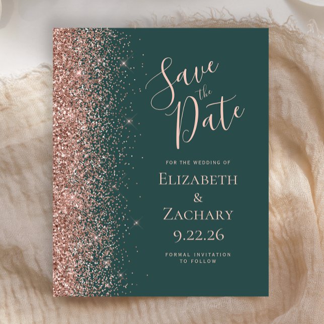 Budget Dark Green Rose Gold Save the Date (Creator Uploaded)