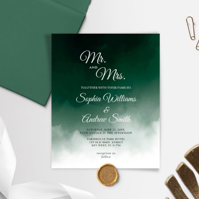 Budget Dark Green Watercolor Wedding Invitation (Creator Uploaded)