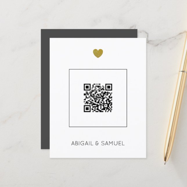 Budget Dark Grey QR Code Wedding Invitation (Front/Back In Situ)