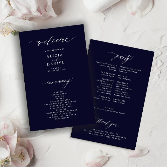 Budget dark midnight blue elegant wedding program (Creator Uploaded)