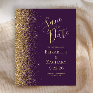 Budget Dark Purple Gold Save the Date Card