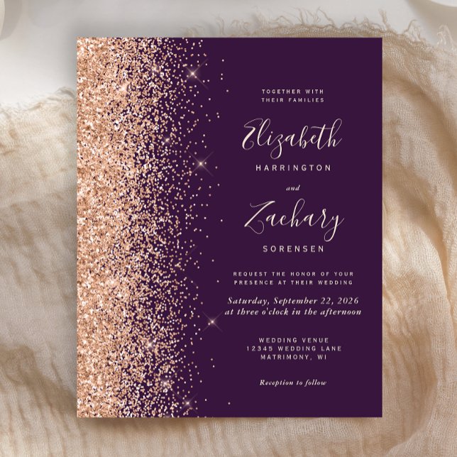 Budget Dark Purple Peach Faux Glitter Wedding (Creator Uploaded)