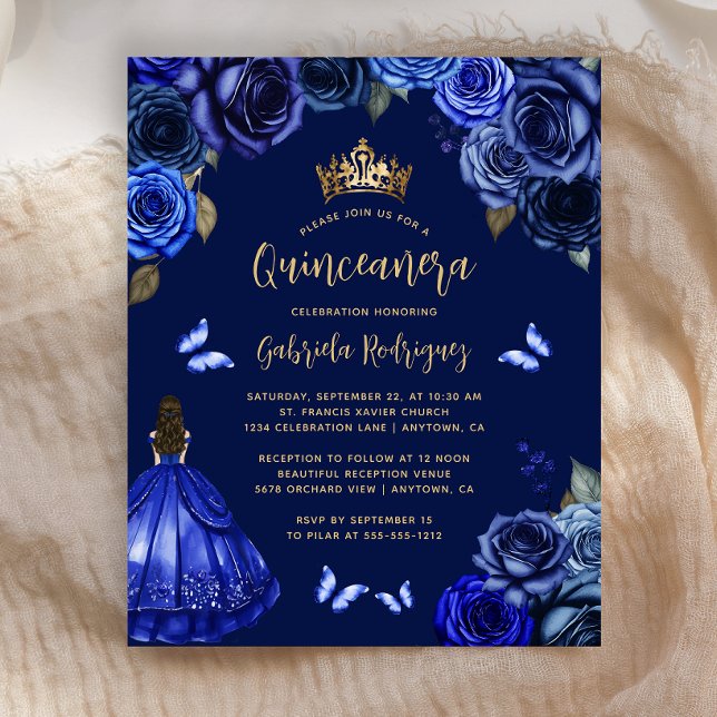 Budget Dark Royal Blue Floral Princess Quinceañera (Creator Uploaded)