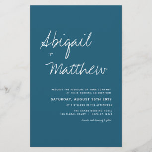Budget Dark Teal Minimalist  Wedding Invitation Flyer