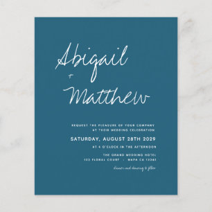 Budget Dark Teal Simple Photo Wedding Invitation