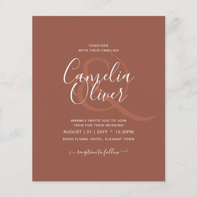 BUDGET Dark Terracotta Monochrome Wedding Flyer (Front)