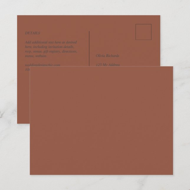 BUDGET Dark Terracotta Monochrome Wedding Postcard (Front/Back)